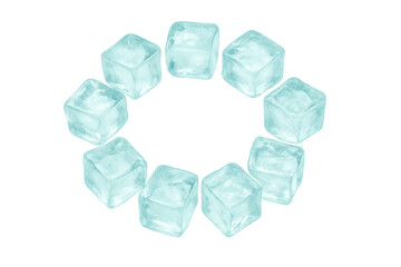 Obraz premium Watercolor ice cubes forming a refreshing circular frame, bringing cold and cool refreshment to drink and beverage designs