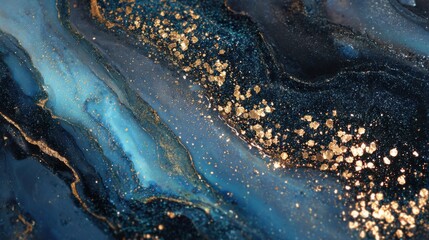 A black and blue iridescent background with golden sparks at the corners. a feeling of luxury.
