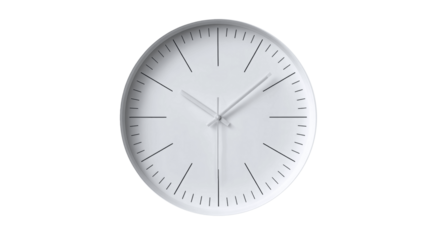 Minimalist white wall clock with simple black hour and minute markers.