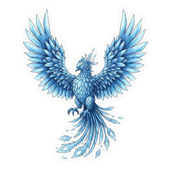 Obraz premium Blue phoenix rising with spread wings in icy colors.