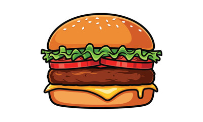 Cartoon illustration of a delicious hamburger isolated on