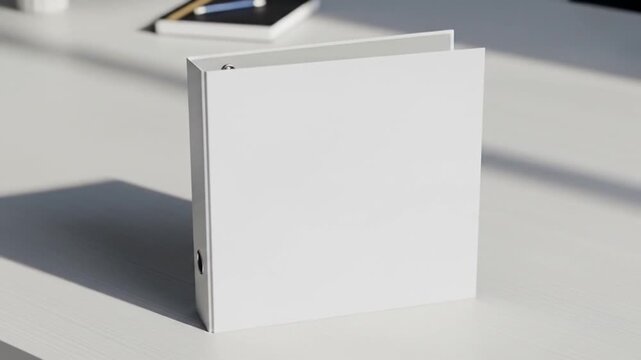 Clean White Ring Binder Mockup on Modern Office Desk with Natural Sunlight and Minimalist Stationery