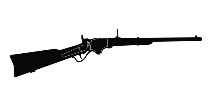 Vintage lever action rifle silhouette vector, Antique long gun outline illustration, Old western rifle silhouette artwork.eps
