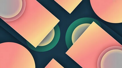 Geometric arrangement of circles and squares with overlapping and pastel color scheme design element