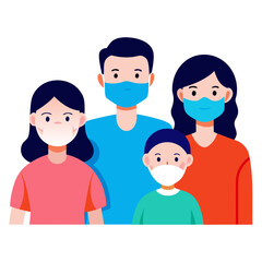 Family wearing face masks for protection