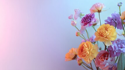 Fototapeta premium Colorful bouquet of flowers with soft pastel background creating a serene and vibrant atmosphere