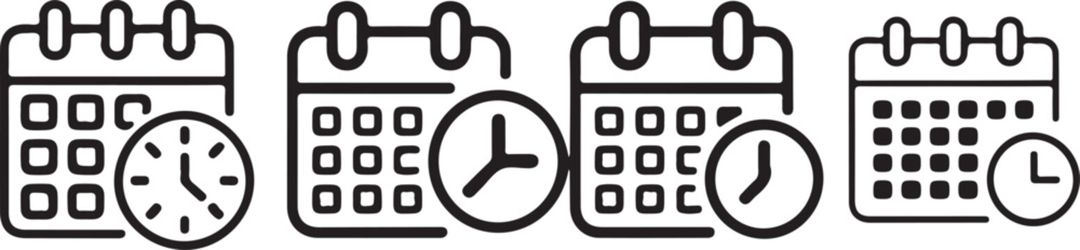 Calendar clock icon illustration. icon templates pack. Schedule icon design. simple stroke line vector icon.