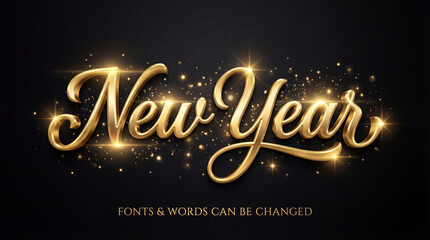 Fototapeta premium New year gold editable text effect, Script text style