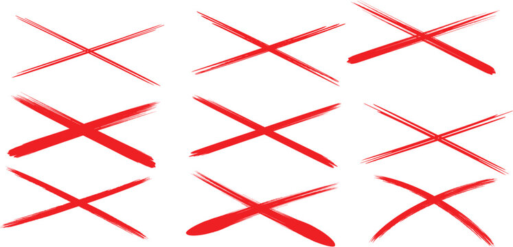 A grid of nine red x marks hand drawn with a rough brushstroke style