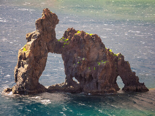 Roque de la Bonanza, in the bay of Las Playas, arises from the eruptive activity of the Tiñor volcano, El Hierro, Canary Islands, Spain