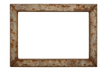 Rusty metal picture frame on a transparent background, empty border for design or presentation, vintage aged iron texture element
