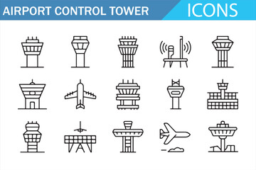 Airport Operations and Control Tower Outline Icons