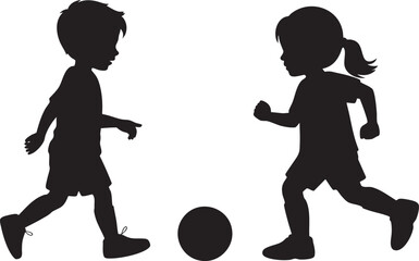 Children playing soccer game silhouette image vector illustration design