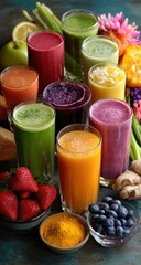 Colorful and Healthy Juices - A Vibrant Assortment of Freshly Made Drinks.