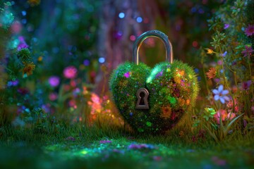 Enchanted Heart Lock - A Whimsical Journey into a Magical Garden.
