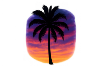 Palm tree silhouette with tropical sunset gradient, exotic design element, vibrant evening sky color blending