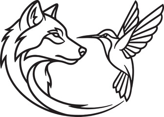 Obraz premium Fox and Hummingbird Logo Elegant Animal Line Art Vector Symbol