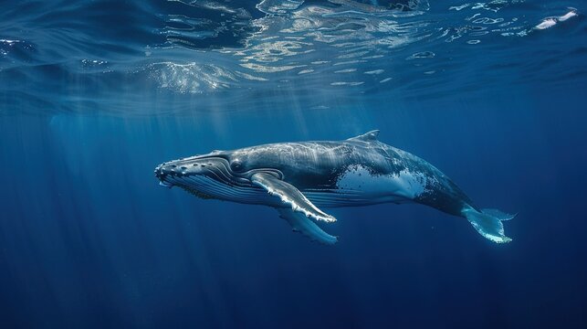 Humpback Whale Collection: Assorted Humpback Whale Shots (Close-Ups, Breeching, Gliding, Swimming) in Ocean Settings (Clear Blue Water, Sunset Skies, Deep Dark Seas) for Marine Wildlife, Nature, and A