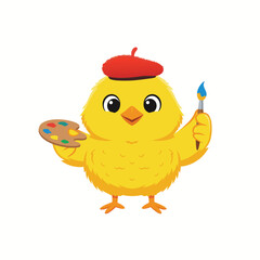 Cute chick artist with palette and brush.