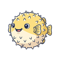 Obraz premium Cute cartoon pufferfish with friendly expression and spikes.