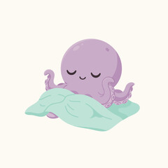 Cute Octopus Sleeping Peacefully on Pillow.
