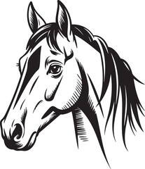 Horse head vector illustration in black and white design style