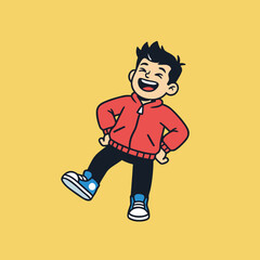 Happy boy in red jacket illustration.