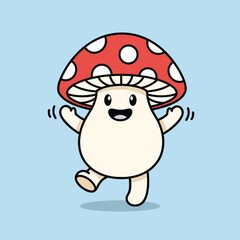 Happy Mushroom Character with Red Cap and Spots.