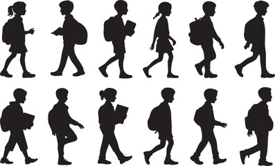 Silhouette of school children walking back to school vector illustration