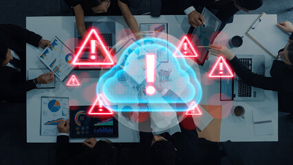 Red alert triangles over a blue cloud icon, symbolizing cloud security threats, system warnings, and data protection risks in digital environments Parse
