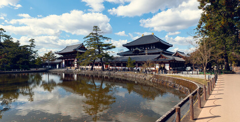 Naklejka premium Todaiji Temple Reflections in Nara Park during Autumn Season, Japan