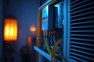 Close-up of a Modern Electrical Panel with Wires and Components.