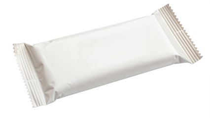 Sealed White Snack Bar Wrapper with Crimped Edges for Packaging, Branding, and Product Mockup Design Transparent PNG
