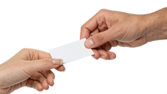 Two Hands Exchanging Blank White Card for Business, Networking, and Communication Concept Design Transparent PNG - Powered by Adobe