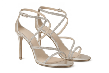 Elegant glittering high heel sandals, sparkling fashion footwear for formal events and evening wear on transparent background