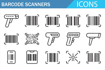 Barcode Scanner Equipment and Barcode Label Icon Set