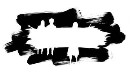 Dynamic group silhouette gathered around a table creating an energetic modern presentation space