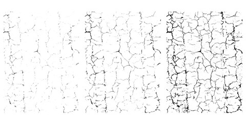 Vector natural surface texture set with various density. Crack ground overlays rectangular shape. Abstract grungy monochromatic backgrounds.