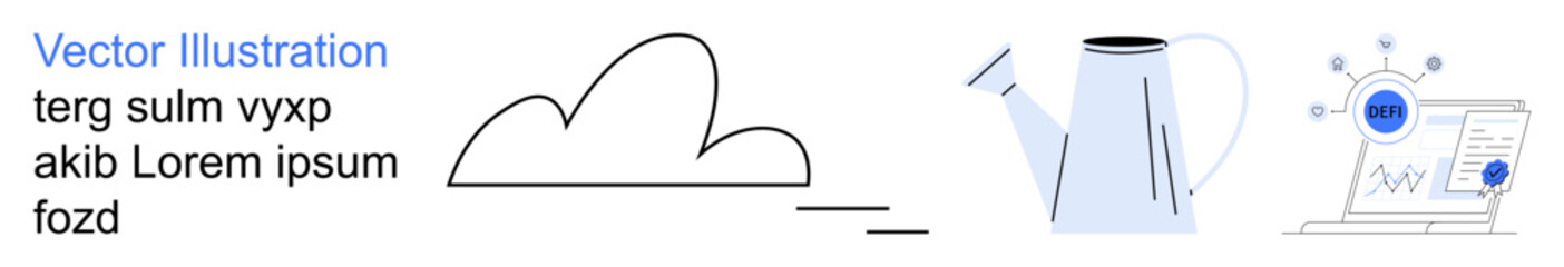 Technology, data visualization, growth strategies, innovation, cloud computing, digital solutions. Stylized cloud, watering can data graph. Cloud computing and data visualization concept