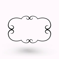 Simple elegant rectangular frame border composed of thick black lines with decorative symmetrical scrollwork curves at the corners and center top and bottom Classic vintage and ornamental vector desig