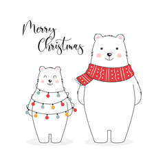 Christmas card with two polar bears and merry Christmas text