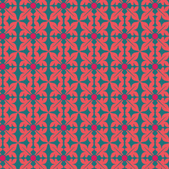 Vibrant Red Geometric Floral Pattern on Teal Background