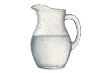 Glass pitcher with cold water showing condensation, transparent liquid for refreshment and hydration