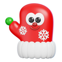 Cute 3D Winter Mitten with Snowflake Isolated. Christmas Glove Cartoon Mascot.