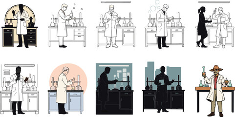 Vector silhouette collection of videographers, cameramen, and a drone, illustrating film production, news reporting, media, and professional video recording technology concepts.