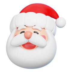 Cute 3D Santa Claus Head Isolated. Christmas Cartoon Mascot Face.