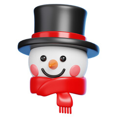 Cute 3D Snowman Head with Red Scarf and Hat Isolated. Christmas Cartoon Mascot.