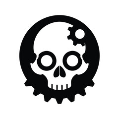 Cyberpunk industrial skull emblem rendered in striking black and white graphic style Vector illustration