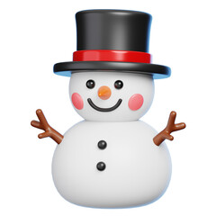 Cute 3D Snowman Character with Hat Isolated. Christmas Mascot.