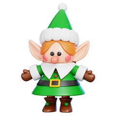 Cute 3D Christmas Elf Character Isolated. Santa Helper Cartoon Mascot.